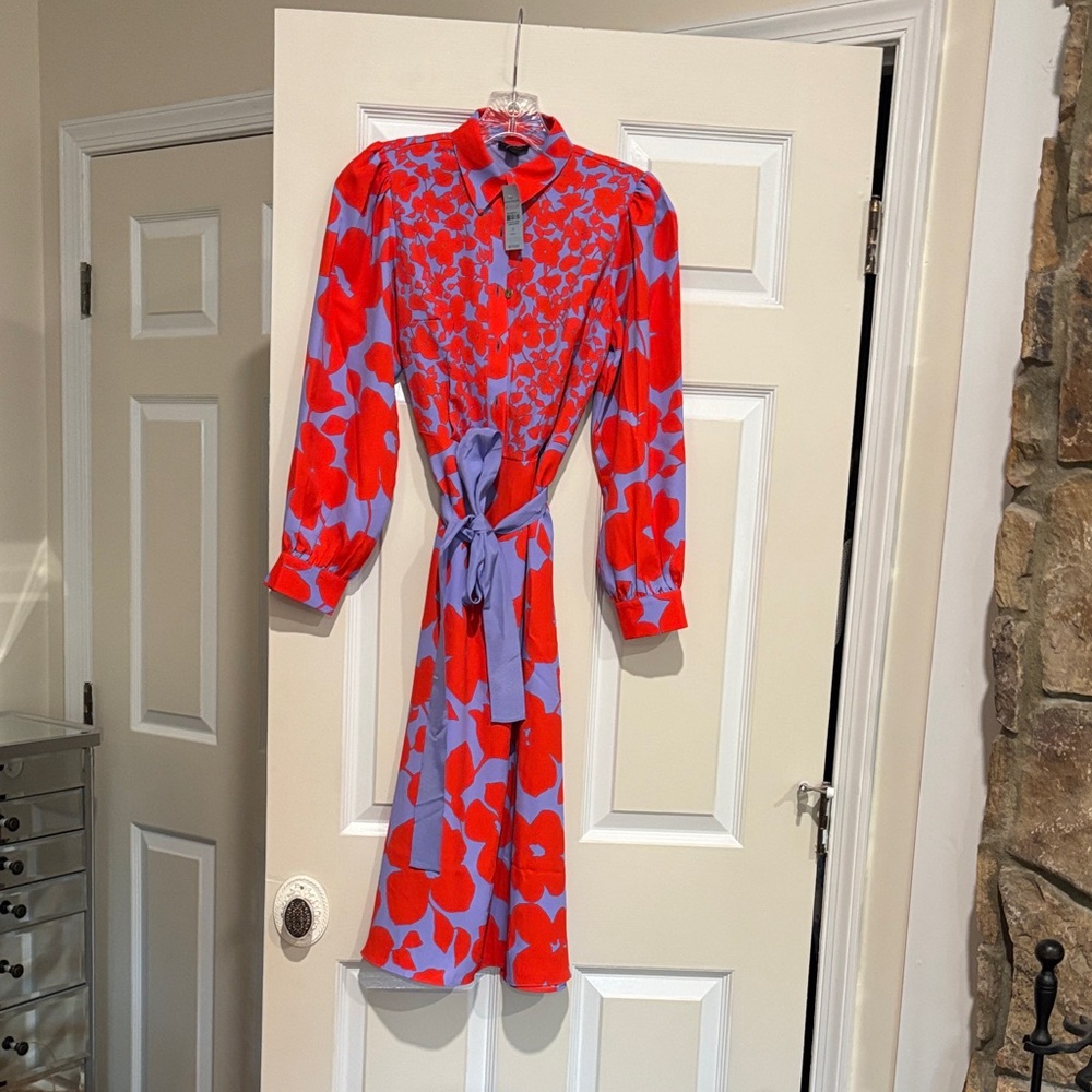 Ann Taylor Red and Blue Long Sleeve Dress